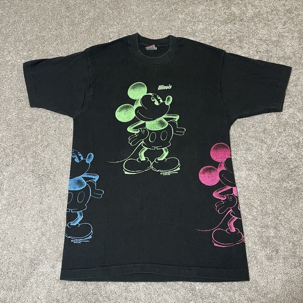 Vintage Mickey Mouse Illinois All Over Print T-Shirt Walt Disney World Size L